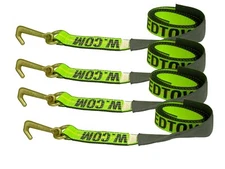 2" x 8' Lasso Straps with Mini J Hook – Durable & Strong - Green 4 Pack Tie Down