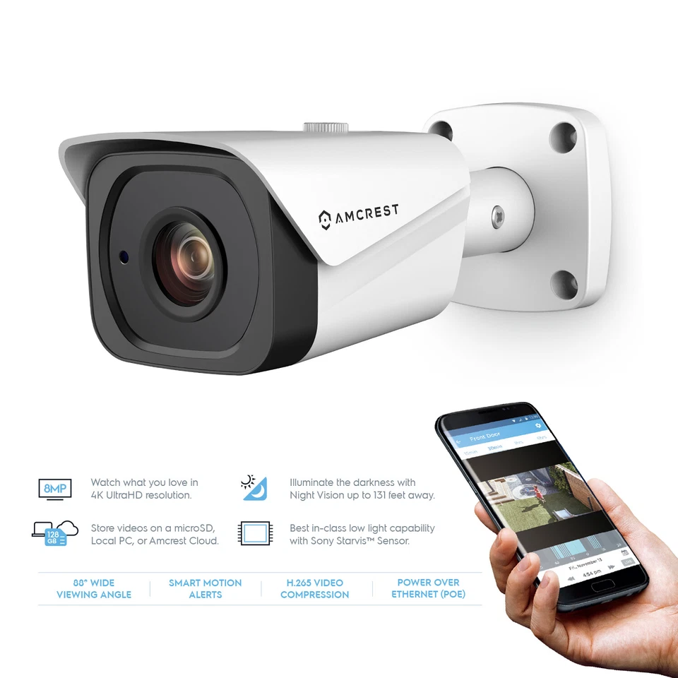 Amcrest UltraHD 4K (8MP) Bullet POE IP Security Camera IP8M-2496EW-V2 White - - Image 4 of 4