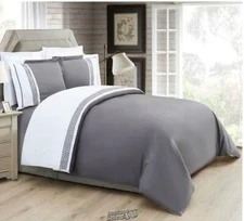 Elegant Comfort-Greek Embroidered Comforter Duvet Set Grey Hypoallergenic King 