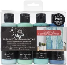 American Crafts Color Pour Magic Pre-Mixed Paint Kit 4/Pkg-Tidal Wave 357097