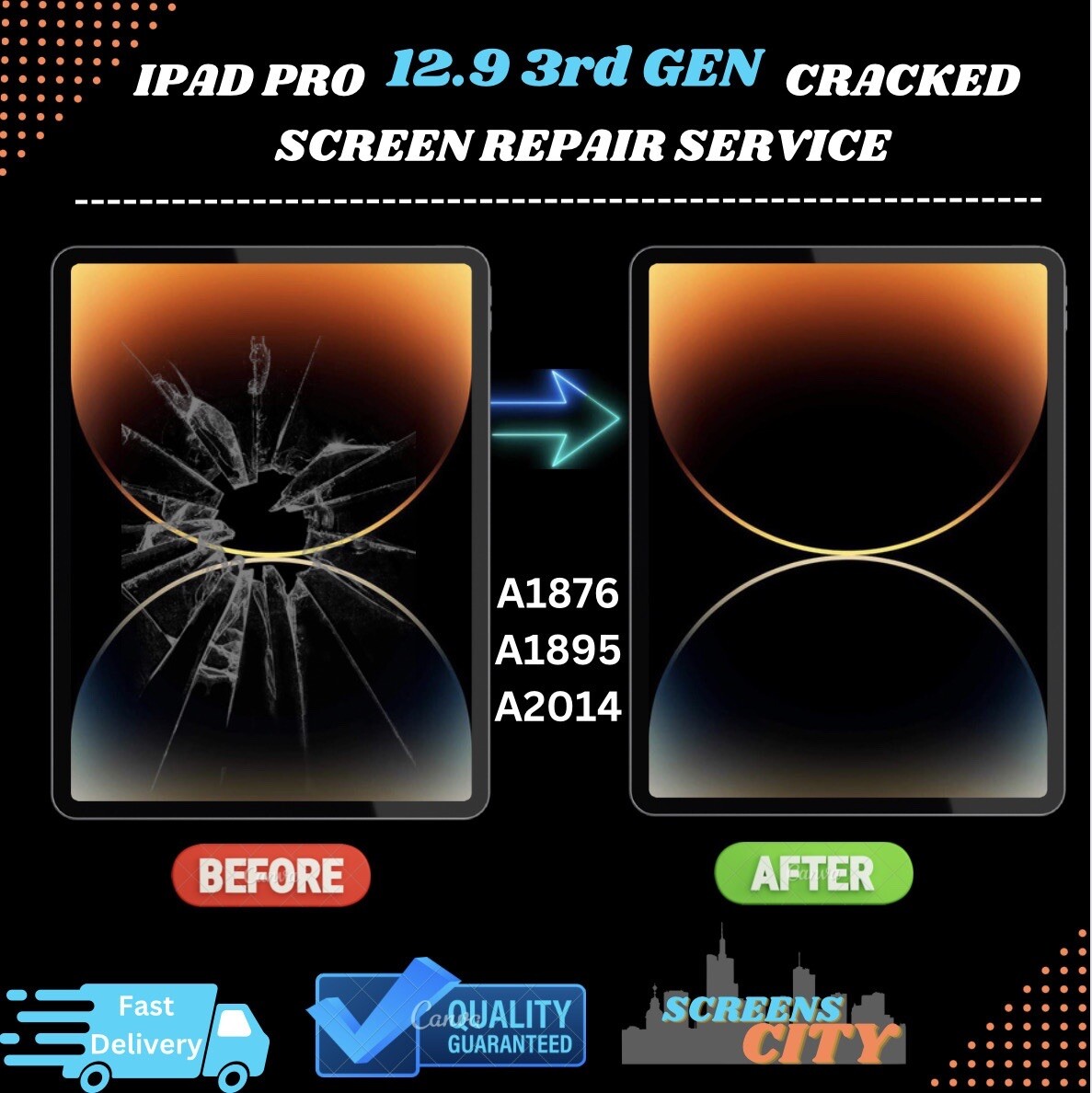 ipad pro 3rd gen cracked screen repair service UK