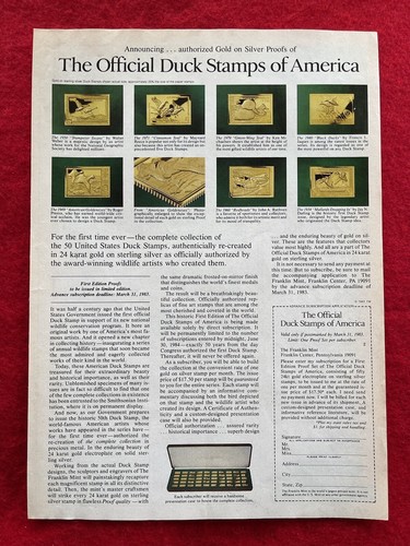 Vintage 1983 Franklin Mint Print Ad Official Duck Stamps Of America Ad