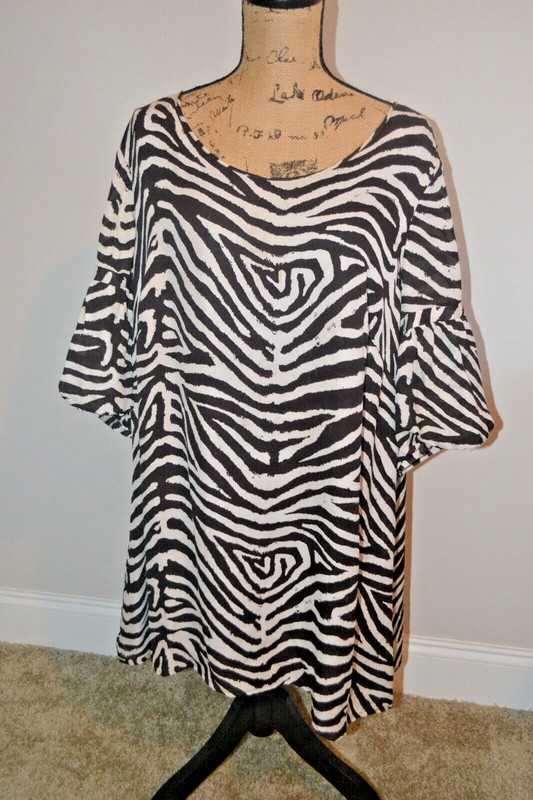Michael Kors Black/Tan Tunic Top w Bell Sleeves - 2X