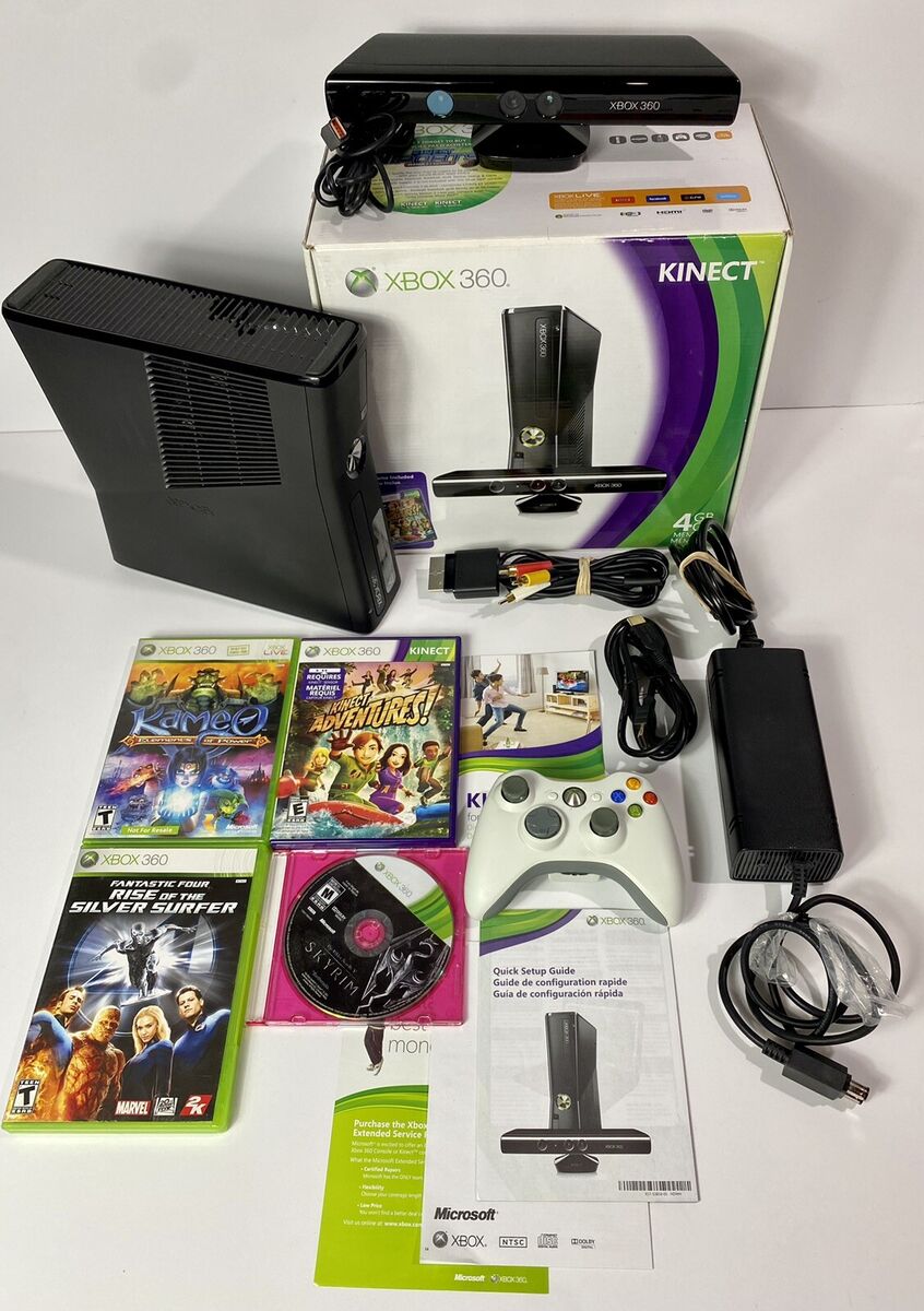 Microsoft Xbox 360 Slim E 4GB Bundle, Console, Controller, Cords, Kinect +  Game