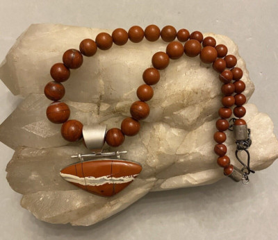 Jay King DRT-Red Jasper-Sterling Silver- Graduated Beaded Necklace & Pendant