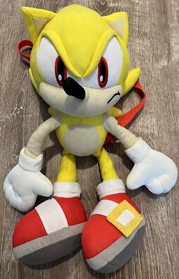 Super Sonic The Hedgehog Plush Backpack 18  Tall Pocket Bag