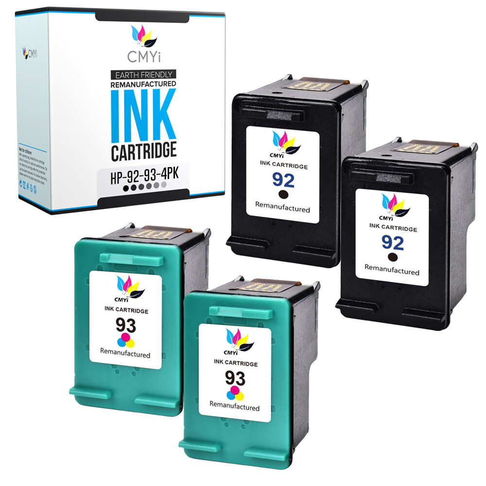 4 PK Black Color Ink Cartridges for HP 92 93 Tri-Color Combo C9362WWN C9361WN