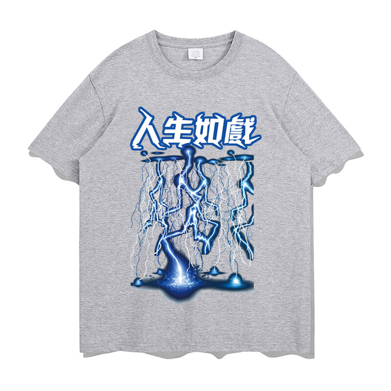 Men Hip Hop T-Shirt Lightning Print Streetwear Chinese