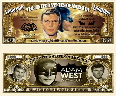 Adam West as Batman Million Dollar Bill Funny Money Novelty Note + FREE SLEEVE