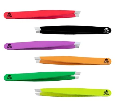 ARSUK Eyebrow Tweezers Professional Black Hair Beauty Slanted Stainless Steel Tweezer