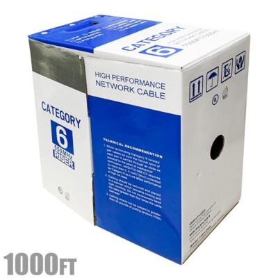 1000FT CAT6 Network LAN Ethernet UTP Bulk Cable Solid Copper Wire 23AWG White