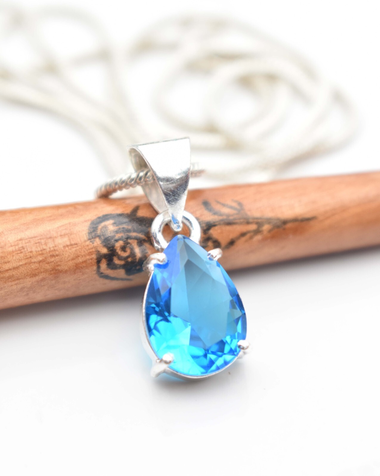 Swiss Blue Topaz 925 Sterling Silver Gemstone Handmade Gift Women Necklace-18