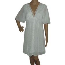 Shein Dress M White Voile Dots V-neck button front lightweight Summer lace knee