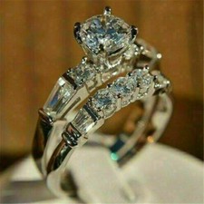 Bridal Wedding Ring Set 3.25Ct Round Cut Diamond Solid 14k White Gold in Size 7