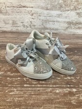 JoJo Siwa Court Tennis White Silver Bow Sparkles Sneaker Shoes Sz 4