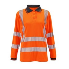 Ladies Hi Vis Orange Jaya Birds Eye Polo Ribbed Breathable Comfort Workwear Top