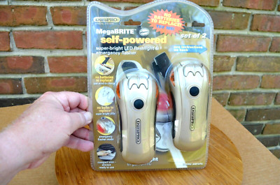 NEW (2) DURAPRO *SELF-POWERED* FLASHLIGHTS-MEGA BRITE-EMERGENCY FLASHER-NO BATTE