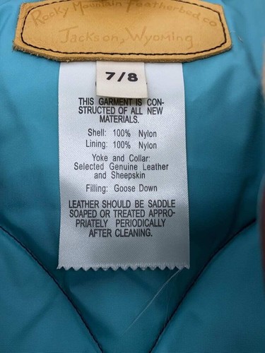 Rocky Mountain Featherbed Vest Navy Nylon Down Vest Size 7/8 - Shearling Collar - Picture 6 of 6