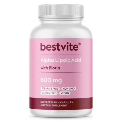 Alpha Lipoic Acid 600mg with Biotin (120 Vegetarian Capsules)-Vegan-No Fillers
