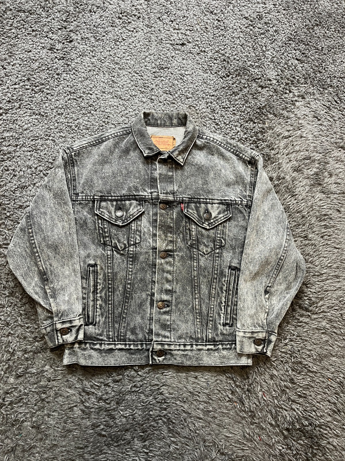 Vintage Levis Jacket Youth Medium Gray Faded Button Up Trucker Chore Boys 80s