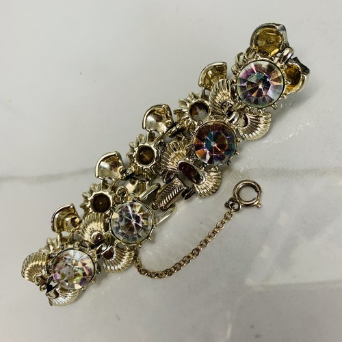 Vtg Coro Bracelet AB Aurora Borealis Rhinestones shell Gold tone Safety Chain 7" - Picture 12 of 21