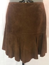 Polo Ralph Lauren Snuff Brown Fit and Flare Suede Mini Skirt US Woman's 14 NWT