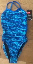 TYR Girls Youth Size 22 Blue Swim Suit One Piece Trinityfit Durafast AGON New