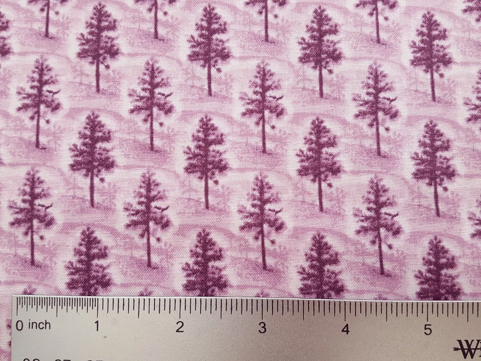 27" Native Pine James Kalvestran Quilting Treasures Plum Purple Trees Blender - Image 2 of 2