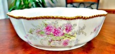 Vintage Limoges France Elite 10  Scalloped ROund Serving Bowl Pink Rose Gold Gilt