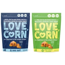 Love Corn Nuts Snack - Sour Cream & Onion, Sea Salt, Variety Pack of 2