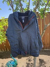 Vintage 2001 GAP Hooded Anorak Pullover Jacket Fleece Lined Blue Mens Large L