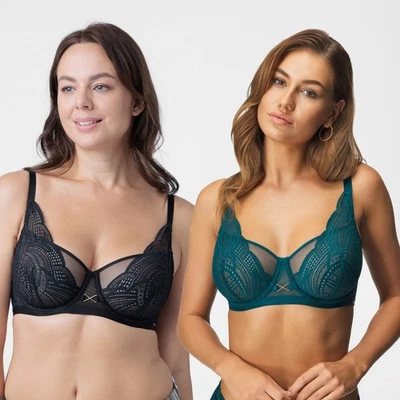 DORINA NOORI Non Padded Full Cup Wired Bra in Black and Teal Various Sizes