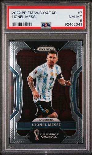 2022 Panini Prizm World Cup Qatar Lionel Messi Base Prizm PSA 8 NM-MT #7 Low Pop