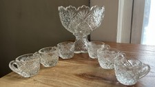 Vintage MCM Westmoreland Miniature Pressed Glass Punch Bowl 7 Piece Set 6 cups 
