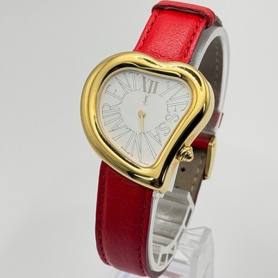 Near MINT] Yves Saint Laurent Heart Gold Red 30mm Women's Watch