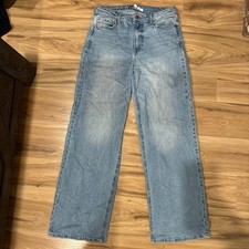 Straight Leg Medium Wash Blue High Waist Women's Cotton Denim Jeans 5-Pocket