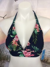 NWT Cupshe woman's Bikini Top Small Blue Floral Halter Pink Green