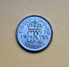 1945 Silver Sixpence in a Nice Grade