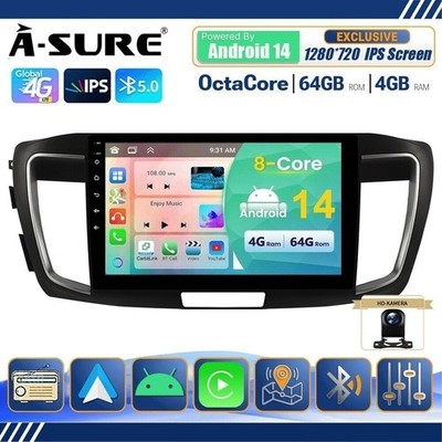 4+64G Android 14 AutoRadio Carplay FM DSP Navi Kam für Honda Accord IX 2013-2017