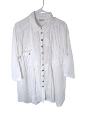Click By Color Me Cotton Tunic Women's L White 100% Linen Made in USA Resort