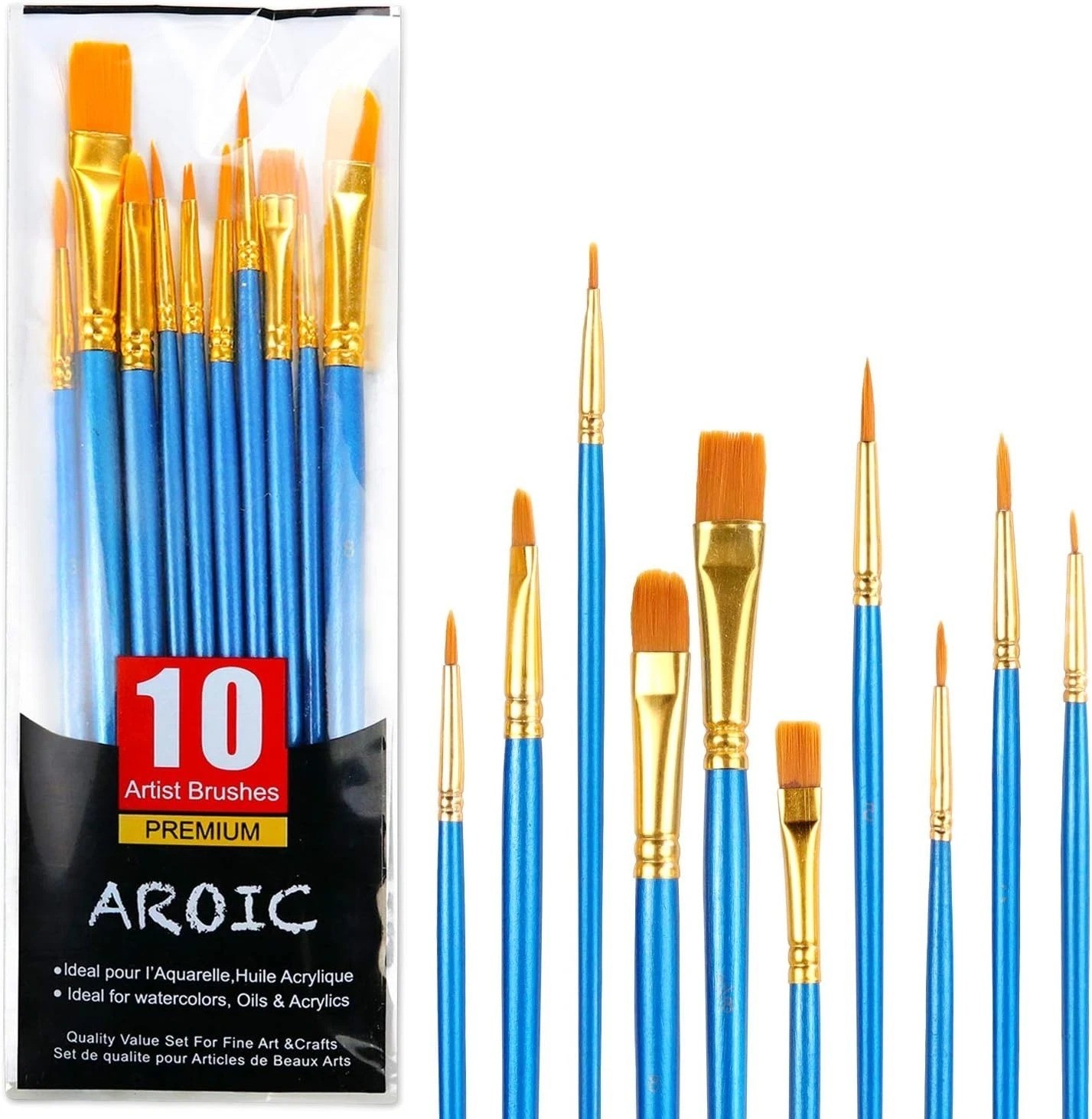 Acrylic Paint Brush Set, 1 Packs / 10 Pcs Watercolor Brushes Painting Brush Nylo