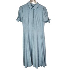 Gal Meets Glam x Anthropologie Judith Dress Womens 10 Blue Eyelet Midi Fit Flare