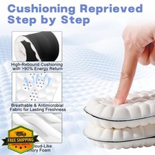 Fuetpl Men Women Stepper Insoles Cloud Memory Foam Arch Support Black L