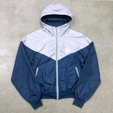 Vintage 80s Nike Color Block Hooded Windbreaker Jacket S Nylon Navy Grey Running