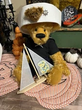 Gloria Franks Goose Creek Nautical Gold Mohair Bear The Skipper 17" & Bear Pin