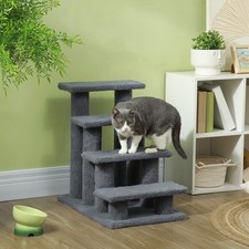Multi-Level Carpeted Cat Scratching Post Pet Stairs - Gray