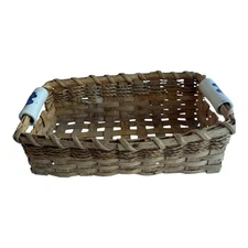 Vintage Woven 12" X 4" Basket Ceramic Handles Blueberry Decor Farmhouse Rustic