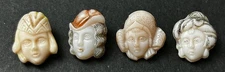 4 Vintage Antique Glass Realistic Picture Buttons HEAD w/ FACES #4409