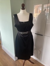 Laura Ashley Black Evening Cocktail Dress Size 20 Silky Feel Beaded Belt
