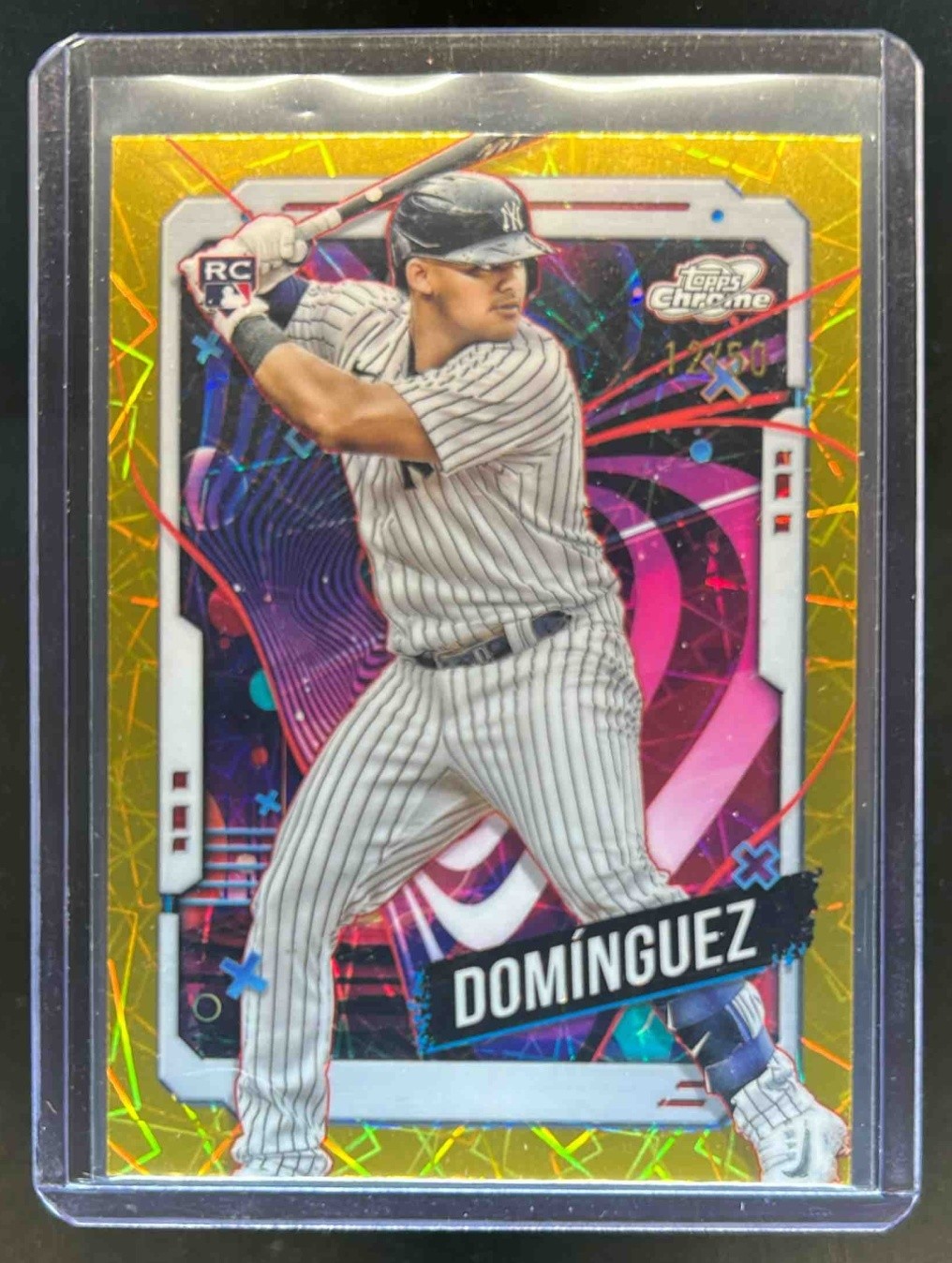 2024 Topps Cosmic Chrome Jasson Dominguez RC Gold Interstellar Refractor #12/50